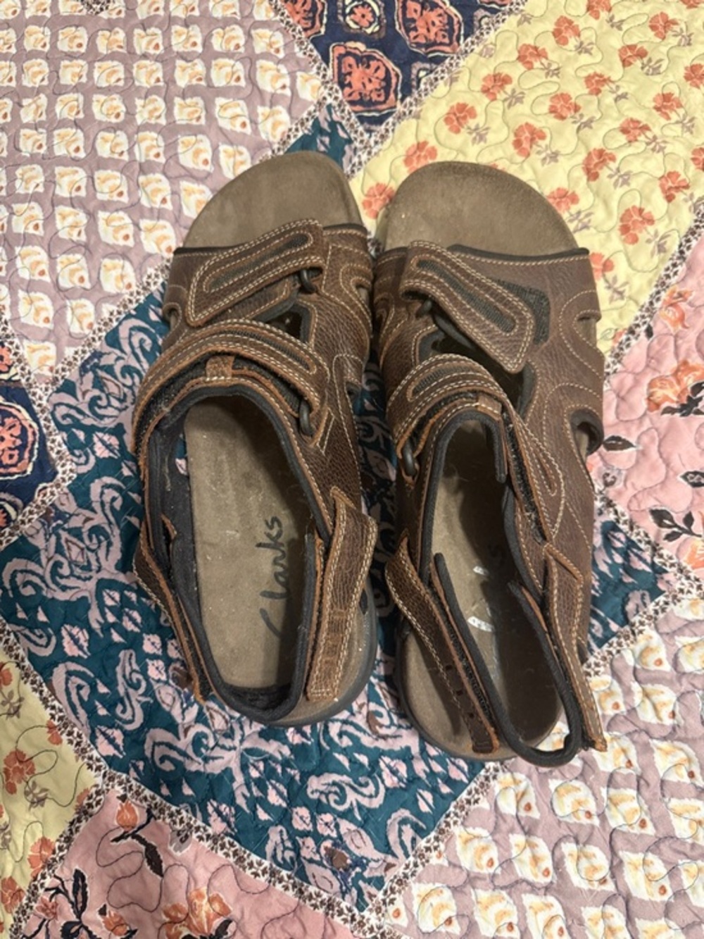 Clarks Unstructured Men’s Brown Leather Adjustable Strap Sandals Size 11